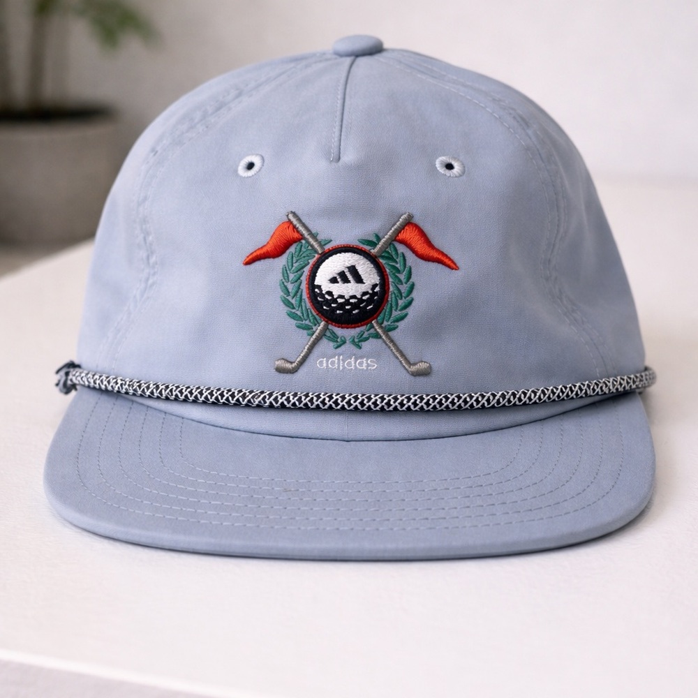 Adidas Retro Five Panel Hat Adjustable Blue Rope Cap Pre-Owned